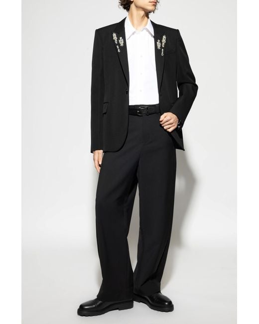 Alexander McQueen Black Blazer With Shimmering Appliqués for men