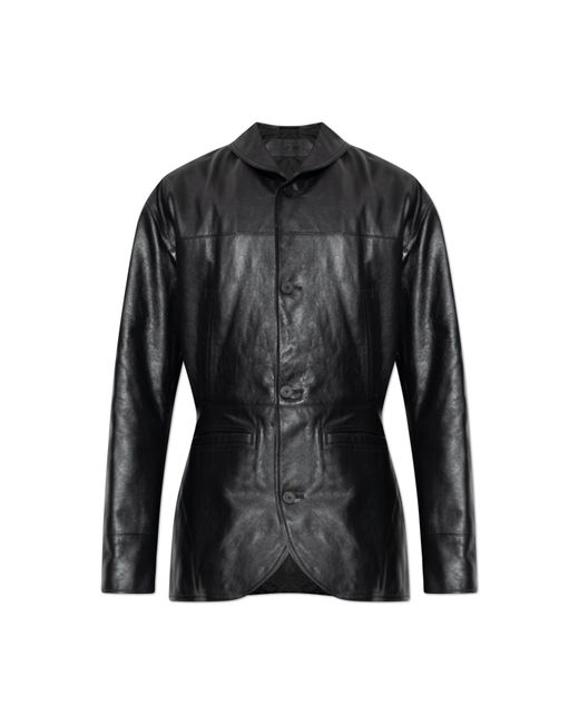 Jacquemus Black Leather Jacket 'Gardian' for men