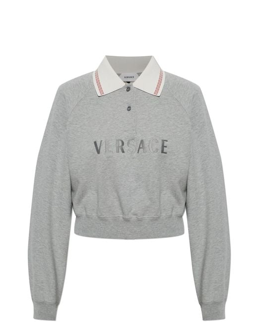 Versace Gray Polo With Embroidered Logo