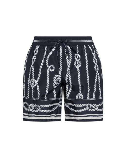 Dolce & Gabbana Blue Swim Shorts With "Marina" Print for men