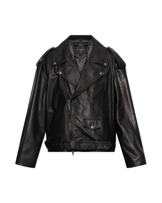 Balenciaga Black Leather Jacket With A Loose Fit, for men