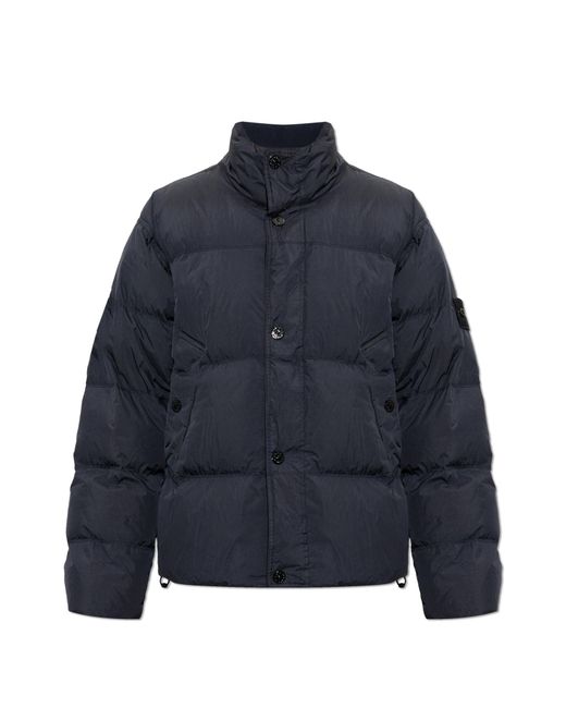Stone Island Blue Down Jacket With Stand-Up Collar for men