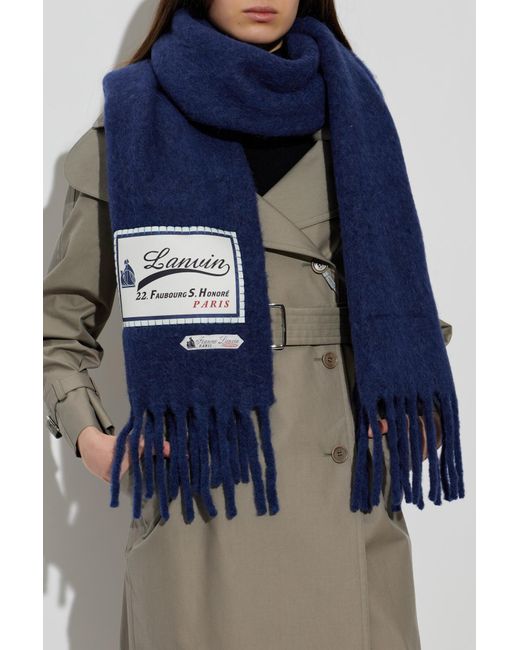 Lanvin Blue Wool Scarf With Logo