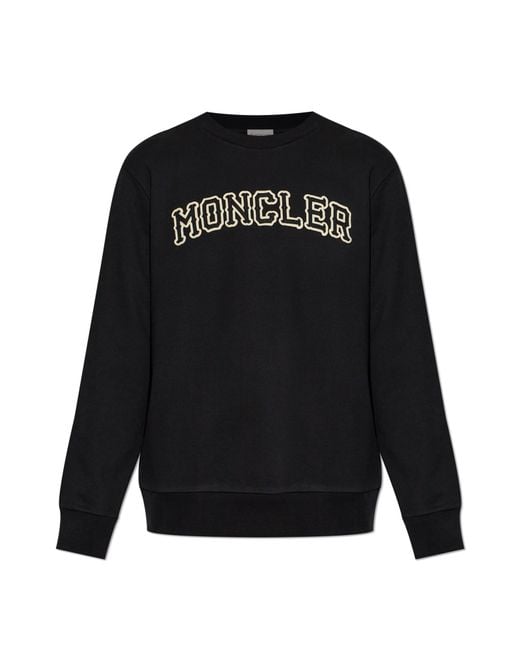 Moncler Black Sweatshirt With Embroidered Logo for men