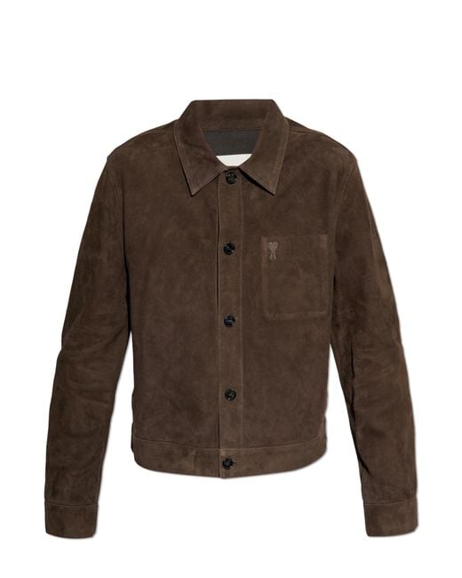 AMI Brown Suede Jacket With Logo, ' for men