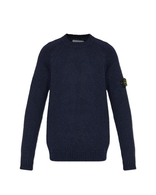 Stone Island Blue Sweater With A Round Neckline, for men