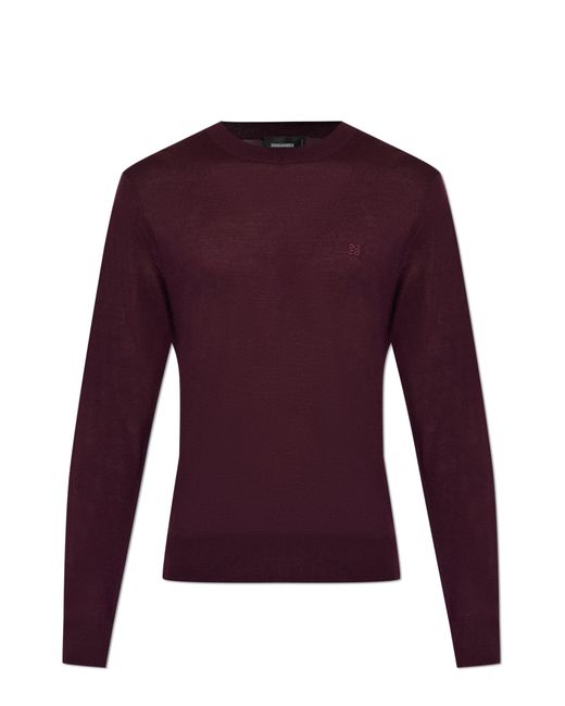 DSquared² Purple Wool Sweater With Embroidered Logo for men