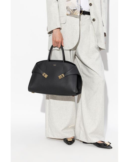 Ferragamo Black Leather Handbag "Hug Medium"