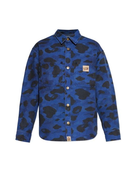 A Bathing Ape Blue Denim Shirt With Logo for men