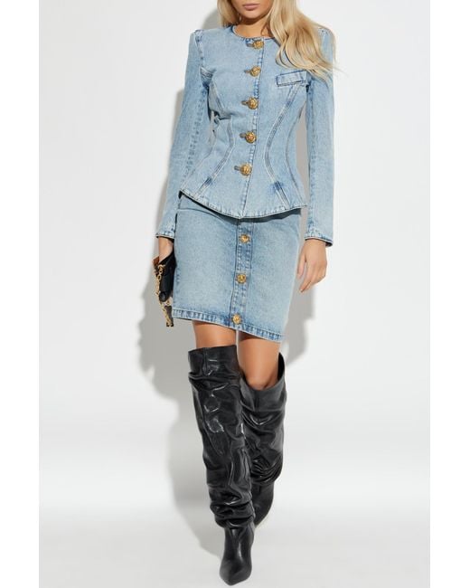 Balmain Blue Denim Skirt With Decorative Buttons