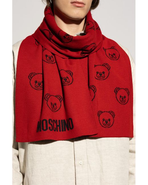 Moschino Red Scarf With A Distinctive Teddy Bear Motif