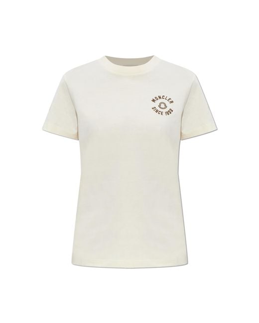 Moncler White T-Shirt With Logo Patch