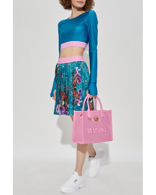Versace Jeans Couture Blue Cropped Top With Long Sleeves