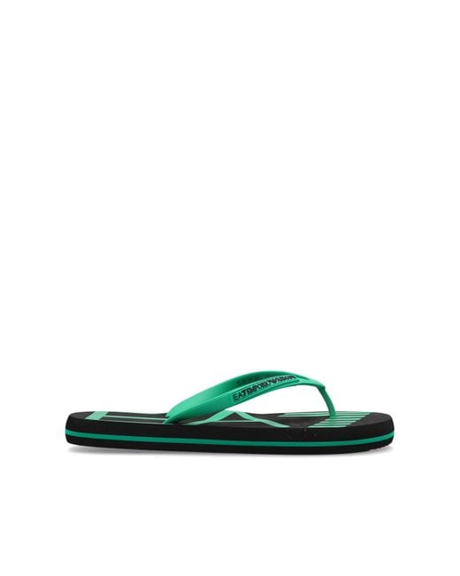 EA7 Green Rubber Flip-Flops With Logo for men