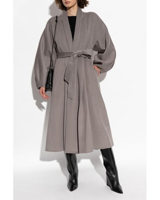 Diane von Furstenberg Gray Belted Wool Maxi Shawl Coat