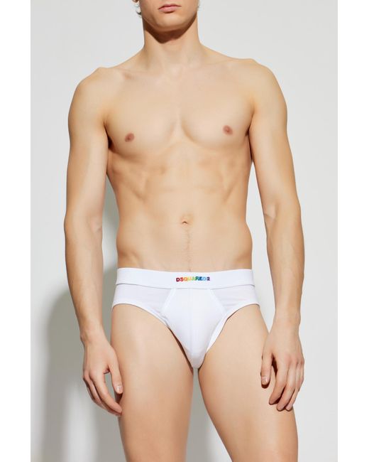 DSquared² White Cotton Briefs With Logo for men