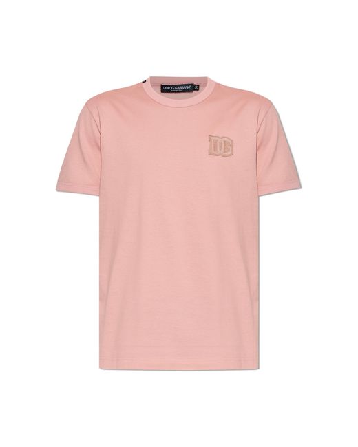 Dolce & Gabbana Pink T-Shirt With Embroidered Logo for men