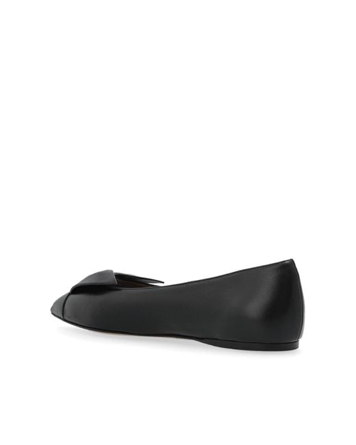 Ferragamo Black Leather Ballet Flats With A Bow