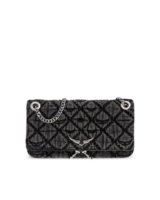 Zadig & Voltaire Black Denim Shoulder Bag With Logo
