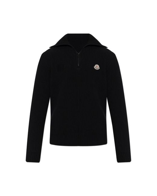 Moncler Black Wool Turtleneck With Logo Patch for men