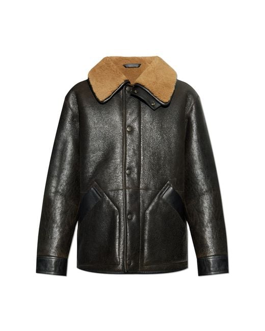 Lemaire Black Shearling Coat With Pockets, for men