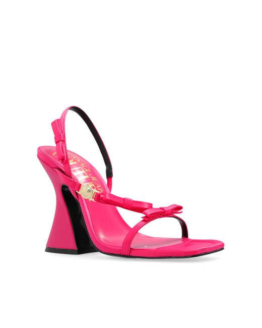 Versace Pink Heeled Sandals In Satin,