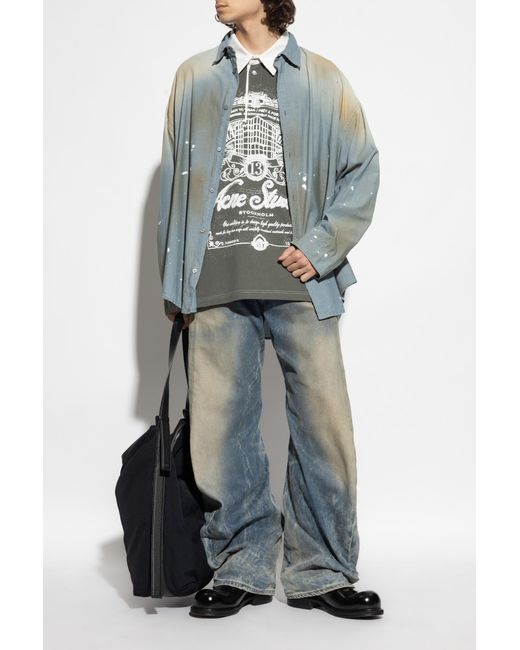 Acne Blue T-Shirt With A Collar for men