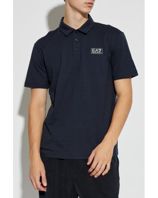 EA7 Blue Polo With Logo Patch for men