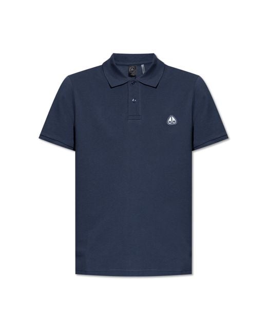 Moose Knuckles Blue Polo With Logo Patch for men