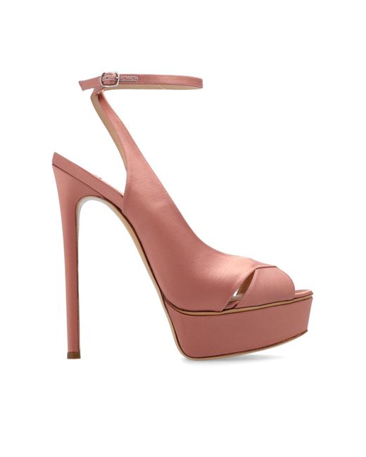 Casadei Pink 'flora Jolly' Satin Platform Sandals,
