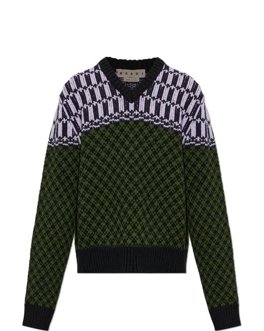 Marni Black Wool Sweater With Pattern for men