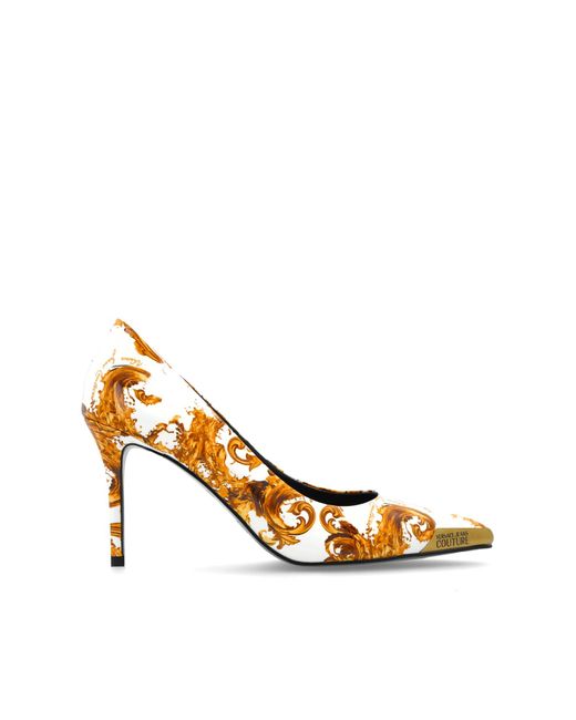 Versace Jeans Couture White Heeled Shoes With 'Barocco' Pattern