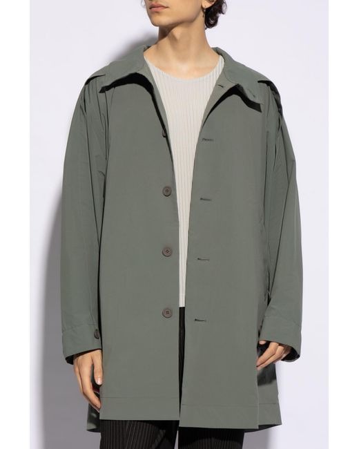 Homme Plissé Issey Miyake Gray Issey Miyake Homme Plisse Coat With Stand-up Collar, for men