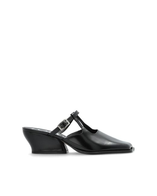 Loewe Black Heeled Mules "Onda"
