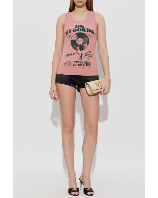 Dolce & Gabbana Pink Ribbed Top With Print