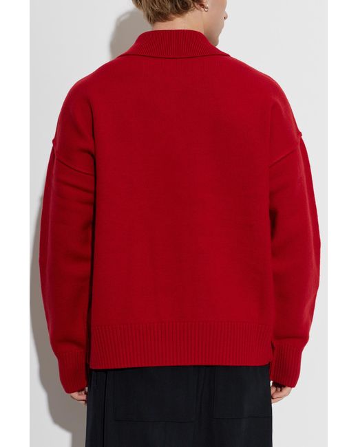 AMI Red Wool Long-Sleeve Polo for men