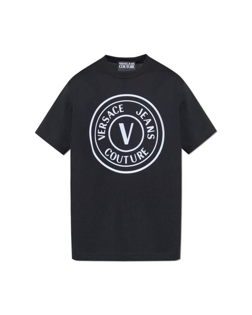 Versace Jeans Couture Black T-Shirt With A Velvet Finish Print for men