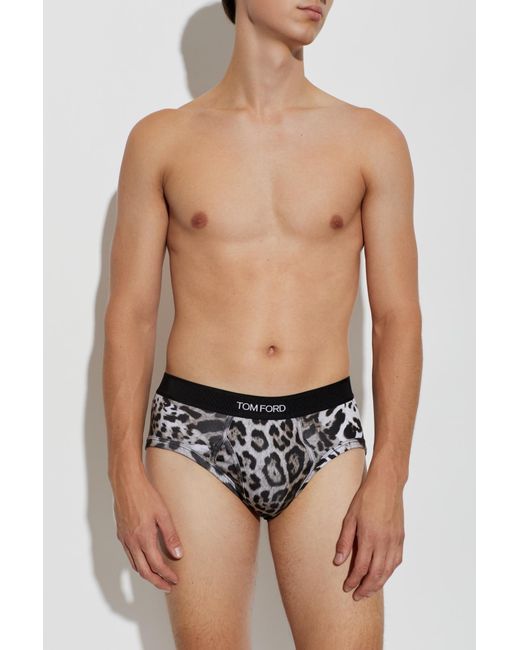 Tom Ford Black Cotton Briefs With Animal Motif for men