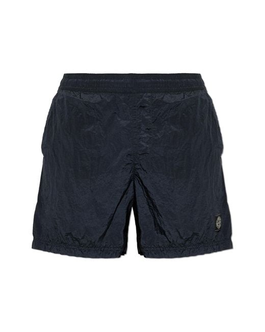 Stone Island Blue Shorts With Logo Patch for men