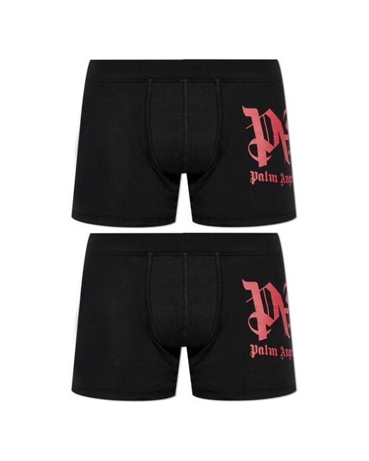 Palm Angels Black Two-Pack Of Boxers With Logo for men