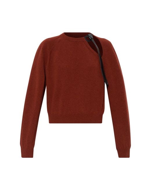 Ferragamo Red Sweater With A Leather Appliqué