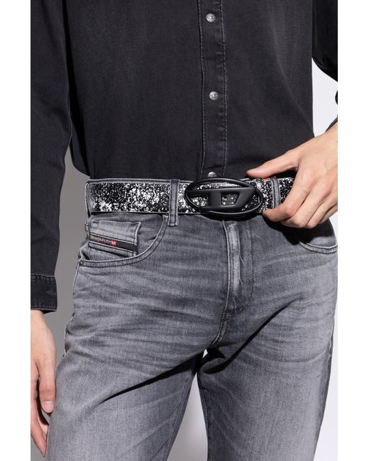 DIESEL Black Leather Belt "Oval D Logo B-1Dr" for men