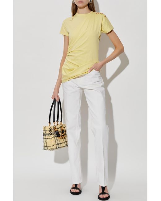Balmain Yellow T-Shirt With Decorative Draping