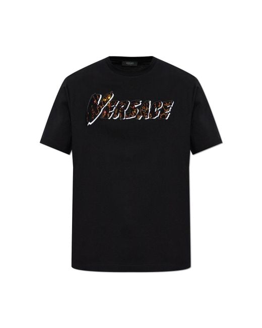 Versace Blue T-Shirt With Shimmering Sequins for men