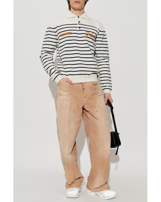 DSquared² White Striped Pattern Polo for men