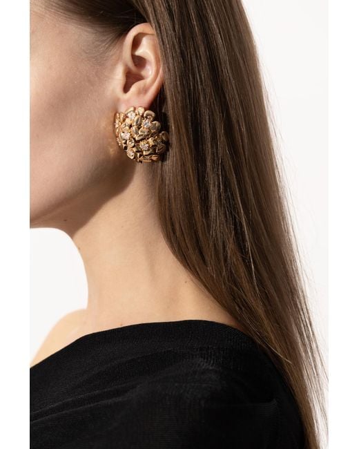 Self-Portrait Metallic Earrings With Floral Motif
