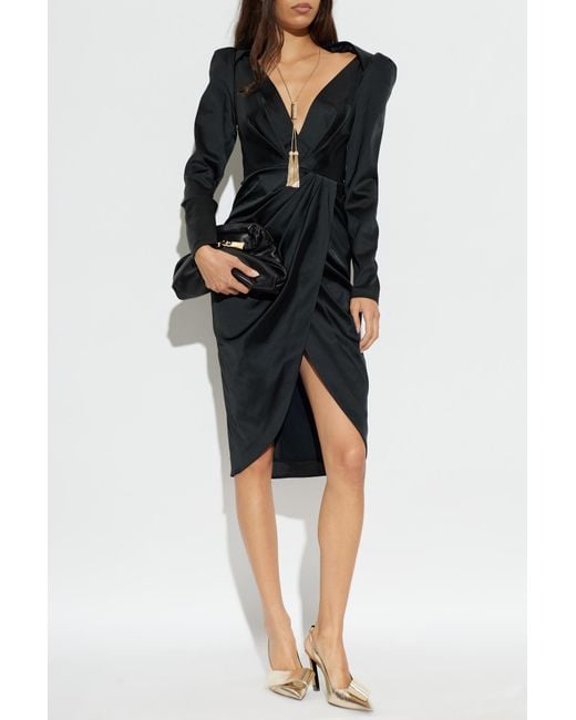 Balmain Black Long Dress With Shoulder Pads