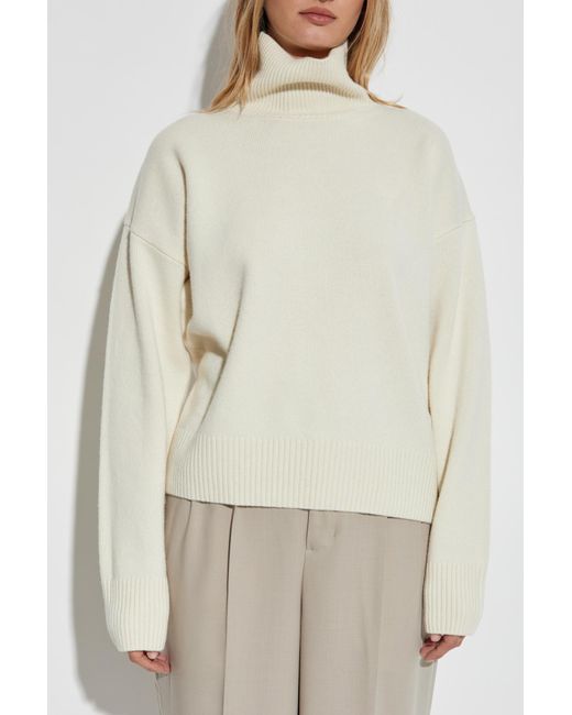 AMI White Wool Turtleneck With Logo