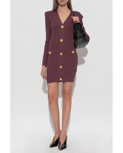 Balmain Purple Dress With Decorative Buttons
