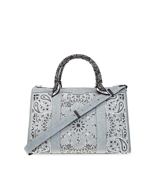 Logo Jacquard Denim Tote Bag in Blue - Amiri